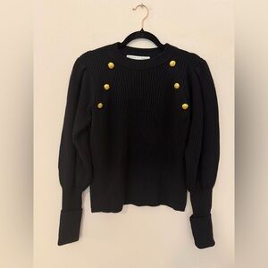 Veronica Beard Black 100% Merino Wool Sweater Sz L Gold Buttons Preppy Luxury